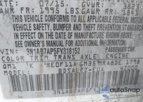 2015 Nissan Sentra S from USA, damaged, VIN 3N1AB7AP5FY318152
